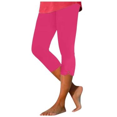 Imagem de Lainuyoah Calça legging feminina cropped de verão capris leve 2024 calça de treino slim confortável calça leve, B - Rosa quente, G