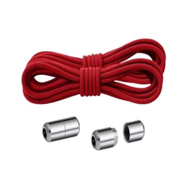 Imagem de Cadarços Elásticos Redondos Tênis Preto Branco Cadarços De Ponto Fivela De Metal Acessórios De Sapato Criança Adulto Sem Cadarço Cadarço(Red)