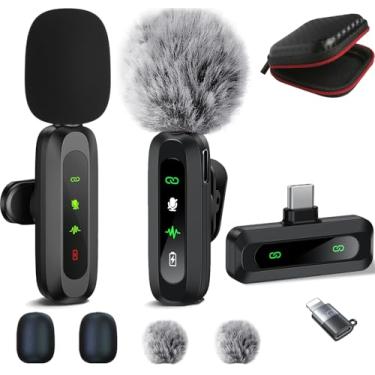 Imagem de Microfone Lavalier sem fio para iPhone Android Plug-Play, pacote com 2 minimicrofones, clipe de gravação profissional com redução de ruído para criador de vlog (todos os iPhones e Android (USB-C +