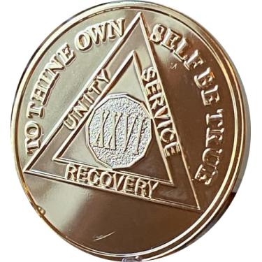 Imagem de Medalhão AA 26 anos brilhante banhado a ouro 22K Sobriety Chip XXVI Center