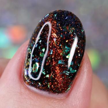 Imagem de Whats Up Nails - Foliage Folie Magnetic Nail Polish Cat Eye Effect Multichrome Shifts Orange to Green, Green Iridescent Flakies Lacquer Varnish Made in USA 21 free Cruelty Free Vegan Clean