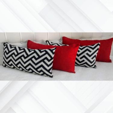 Imagem de Kit 4 Almofadas Retangulares Sued Amassado Jacquard Cheias - INGRID BO