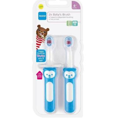 Imagem de Kit com 2 Escovas Dentais Baby's Brush 6m+ Mam Azul