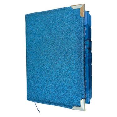 Imagem de Biblia Ntlh Glitter Azul Capa dura acolchoada com Abas adesivas e cant