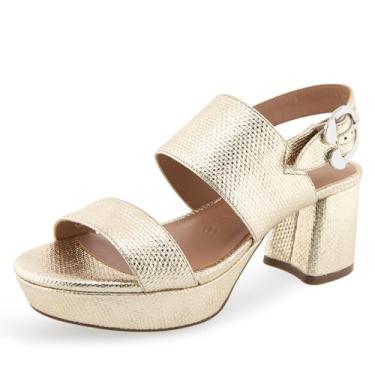 Imagem de Aerosoles Sandália feminina de salto plataforma para câmera, Tela dourada macia, 6.5 Wide