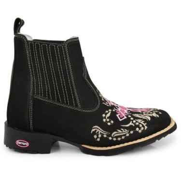 Imagem de Bota Botina Feminina Em Couro Country Texana Bico Quadrado Cano Curto 