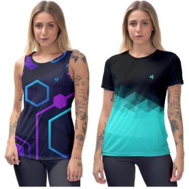 Imagem de Kit Blusa Feminina Camiseta Academia Regata fitness Cavada Corrida Cic