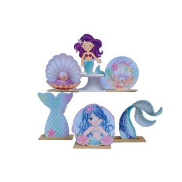 Imagem de Kit Display de Mesa 6 Peças Para Festa Sereia MDF - Juju Brasil