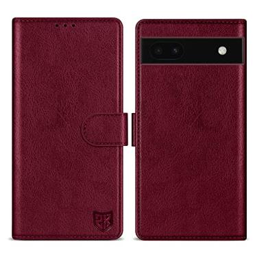 Imagem de ZZXX Capa carteira para Google Pixel 6a com [bloqueio RFID] com compartimento para cartão, fecho magnético, capa protetora de couro dobrável para celular Google Pixel 6a (vinho tinto-15,5 cm)