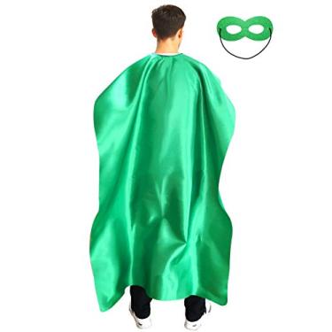 Imagem de Capa e máscara de super-herói adulto para homens e mulheres - capas de vampiro de Halloween fantasia de super-herói, Verde, 57" L x 38" W