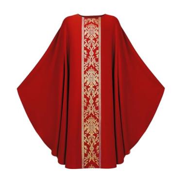 Imagem de MYAYD Roupão gótico casula igreja pastor celebrante sacerdote vintage capa casula colete 4 cores, Vermelho, G