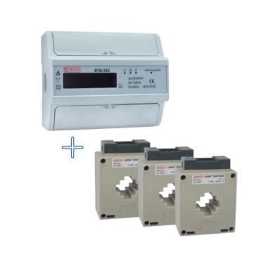 Imagem de Kit Medidor de Energia (kWh) DTS353 Trifásico 220/380V + 3und TC 600/5