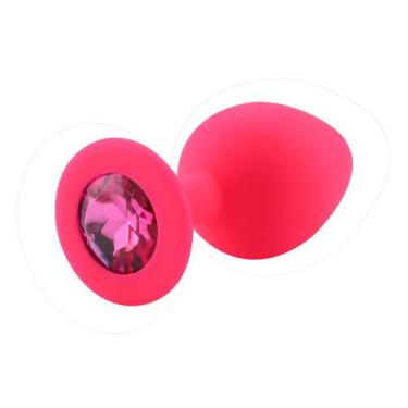 Imagem de Plug Anal em Silicone Aveludado Médio - Pink com Pedra Pink - ImpLibb
