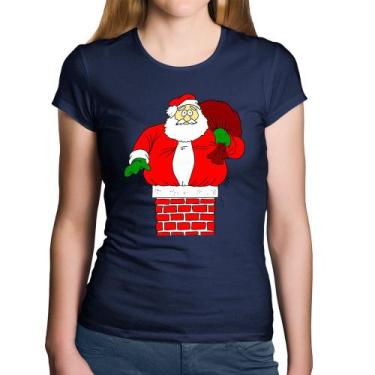 Imagem de Baby Look Algodão Papai Noel Chaminé - Foca na Moda, Marinho, G