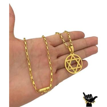 Imagem de Corrente Tijolinho 3mm + Pingente Estrela Davi - Banhado a Ouro - ToJo