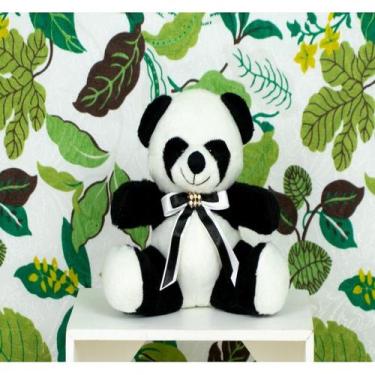 Imagem de Urso de pelucia panda - tedde 15 cm - CKD CONFECCOES, Laço preto