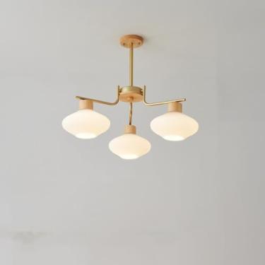 Imagem de Lustre Sputnik de metal com acabamento cromado nórdico dourado moderno LED redondo de vidro luminária de pendurar decoração de madeira vintage para restaurante sala de estar