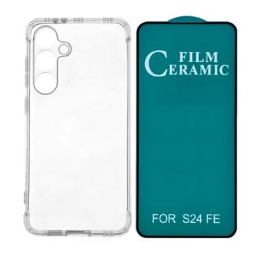 Imagem de Capa Capinha Anti Impacto + Película de Ceramica 9D, silicone transparente clear com bordas reforçadas e flexível com efeito cristal. Compátivel com Samsung Galaxy S24 FE