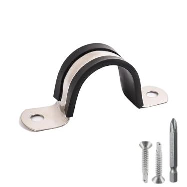 Imagem de Soimuk Braçadeiras de tubo, 304 clipes de conduíte resistentes acolchoados de borracha e inoxidável (SCH 1/2 polegada (Φ 22 mm) - Pacote com 10)