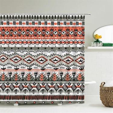 Imagem de Cortina de chuveiro listrada com estampa de design, decoração para casa de banho, cortina de chuveiro de tecido lavável com ganchos, 2070X, L210xA180cm