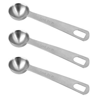 Imagem de 3 colheres medidoras, colheres de mesa de aço inoxidável, colheres medidoras, colher de chá, 1/3 colher de sopa de 5 ml | Colher de metal de 5 cc, cabo curto para cozinha, chá, sopa, sal ingredientes