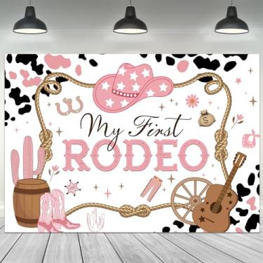 Imagem de Riyidecor Vaqueira Feliz 1º Aniversário Pano de Fundo 18 x 1,5 m Western Primeiro Rodeio Cato do Oeste Selvagem Pele de Vaca Rosa Fotografia Fundo de Decoração de Festa Recém-nascido Suprimentos Banner Adereços Foto Sessão de Fotos Tecido Pano