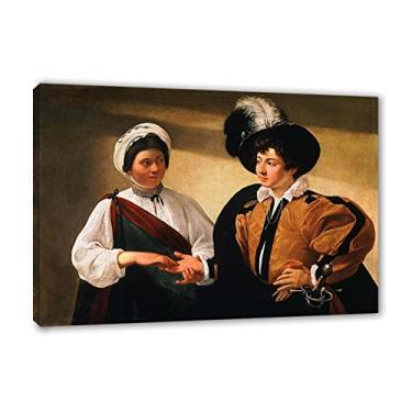 Imagem de Arte de parede em tela clássica emoldurada - impressões Michelangelo Merisi Caravaggio - reprodução famosa de pinturas a óleo - The Fortune Teller Poster - Imagens de arte em tela para decoração de
