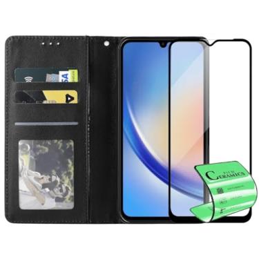 Imagem de Capa Capinha Carteira Flip e Película Cerâmica 9D Não Quebra Compatível Samsung Galaxy A34