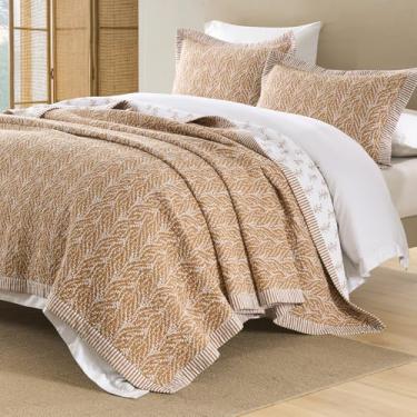 Imagem de CozyQQ Colcha Queen reversível – 100% algodão, laranja, flor branca, tamanho Queen, leve, elegante, moderna, com 2 fronhas, 3 peças para todas as estações, 98 x 90