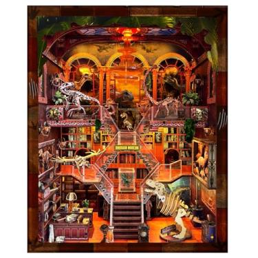 Imagem de Book Nook Kit - DIY 3D Wooden Puzzle Miniature House with LED Lights - Creative Crafts for Adults - Bookshelf Insert Decor - Educational Gift for Family & Friends（Dinosaur Museum）