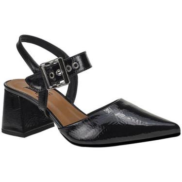 Imagem de Scarpin Feminino Bico Fino Salto Bloco Confortável com Fivela Sapato S