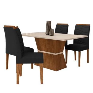 Imagem de Mesa Com 4 Cadeiras 1,36 Antália Freijó/off Premium/suede Preto - M.a 
