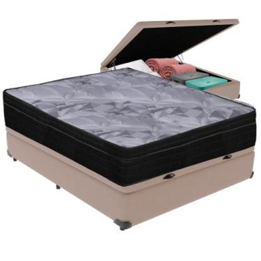 Imagem de Cama Box Baú Casal Bege + Colchão Pampa Molas Ensacadas Ortobom