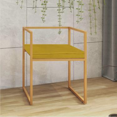 Imagem de Cadeira de Jantar Cubo Office Escritório Recepção Ferro Bronze Suede Amarelo - Ahz Móveis