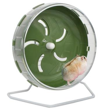 Imagem de GKYZBB Roda de hamster verde, roda de corrida silenciosa para hamster de 21,6 cm com suporte, brinquedos de corrida para animais pequenos para animais de estimação, giratório silencioso ajustável para
