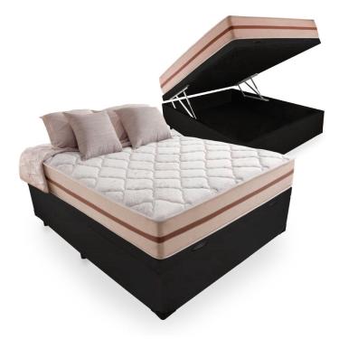 Imagem de Cama Box Com Baú Viúva + Colchão De Molas Ensacadas - Anjos - Classic - 128x188x64cm Preto