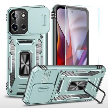 Imagem de SunStory Capa de celular para Motorola Moto G 5G 2025/Moto G 5G 2026/Moto G Play 2026 com protetor de tela HD, capa de câmera deslizante e suporte, [grau militar] capa de telefone, Z_Green