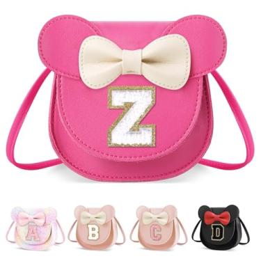 Imagem de XSUIOY Bolsa infantil para meninas, presente de aniversário para crianças, bolsa infantil com inicial personalizada, lindo laço de orelha, presente de menina, Pequeno-rosado-branco, Z, Z