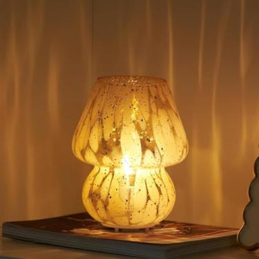 Imagem de DN DECONATION Luminária De Mesa Pequena Com Cogumelo, Moderna E Luxuosa, Luz Noturna De Vidro De Mercúrio Dourado, Com Tomada Usb, Para Mesa De Cabeceira, Para Casa, Feriados, Cafeteria, Sala De Est