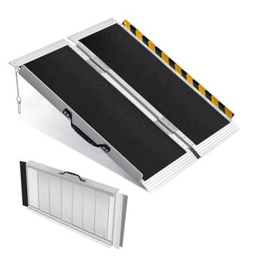 Imagem de Sailret Rampa Portátil Para Cadeira De Rodas De 3 Pés, Rampa Dobrável De Alumínio Antiderrapante Para Deficientes, Para Degraus, Escadas, Soleiras E Portas De Casa, Rampas Para Scooter, Capacidade