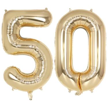 Imagem de Champagne Gold Large Number 50 Balloon, 40 Inch Light Gold Foil Helium Number Balloons, Giant Mylar Number 50 Balloons for 50 Years Old Birthday Party Anniversary Decorations (Champagne Gold 50)
