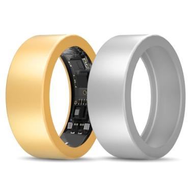 Imagem de Compatível com UltraHuman Ring AIR Cover - Protetor de anel de silicone elástico para malhar (M, ouro + prata)