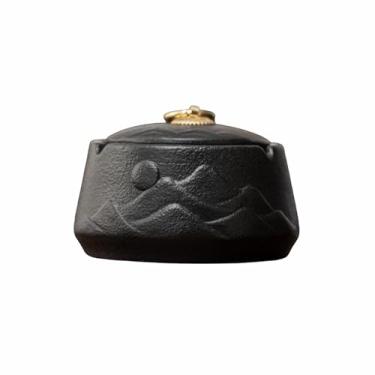 Imagem de Cinzeiros de mesa com tampa cinzeiro de mesa de cerâmica criativa clássico retro estilo de fumar para uso doméstico escritório ornamentos (tamanho: Black D)