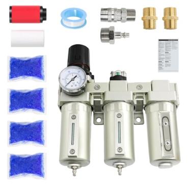 Imagem de 1/5.1 cm NPT Grau Industrial 3 Estágios Secador de ar para Compressor, Drenagem Manual Compressor de Ar-Sistema Separador de Água Filtro Óleo para Cortador de Plasma e Spray de Tinta, 0-240 PSI