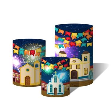 Imagem de Trio Capas Para Cilindro Versátil Festa Junina Arraiá Igrejas Noite Ba