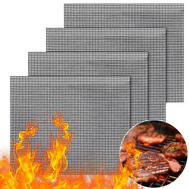 Imagem de GWHOLE Conjunto De Tapetes Malha Antiaderentes Para Churrasqueira, 4 Peças Acessórios Teflon Reutilizáveis Grelhar, Assadeira Rede Churrasco Ao Ar Livre, 40 Cm X 33