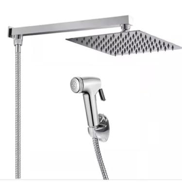 Imagem de Indicado Chuveiro Ducha Quadrada C/Chuveirinho Luxo E Desviador Kit completo (cromata 15283 com ducha)
