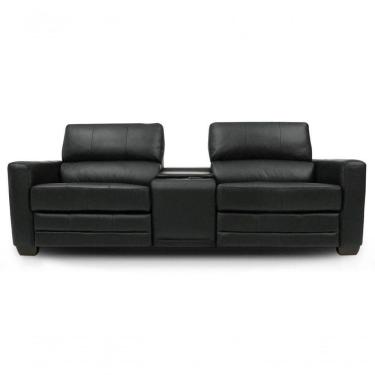 Imagem de Sofá Reclinável Elétrico De Couro Jordânia 2 Lugares Com Baú E Porta Copos Preto Pigmentado - Mempra