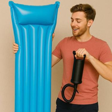 Imagem de Kit Colchão Inflável Piscina Praia 183x69cm com Bomba de Ar Manual Par