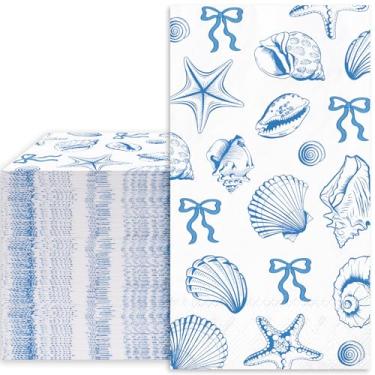 Imagem de JarThenaAMCS Guardanapos de hóspedes oceano laço azul estrela do mar concha descartável guardanapo de papel costeiro praia jantar toalha de mão guardanapo para banheiro verão festa de casamento